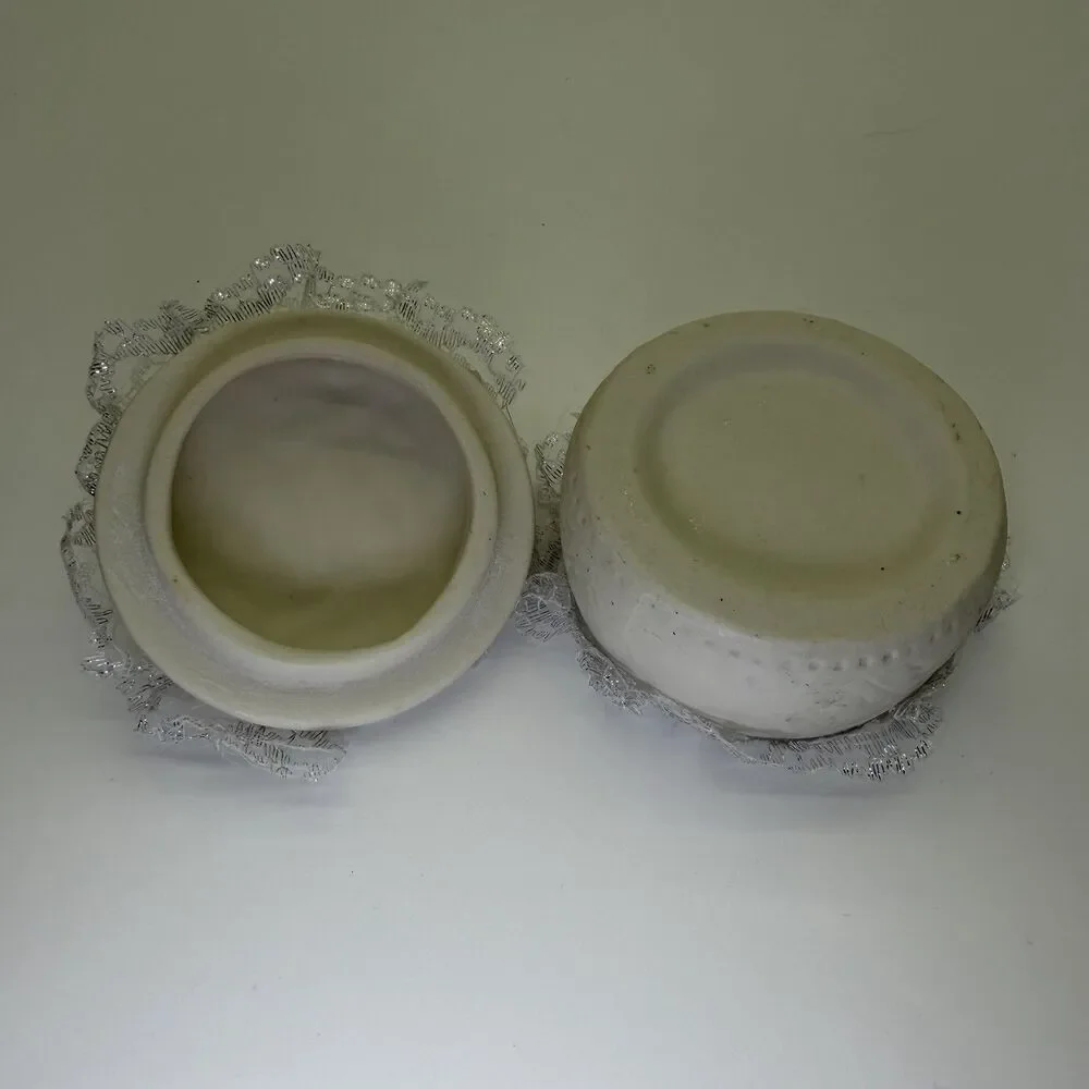 Handmade Ceramic Ring Box Trinket Engagement Wedding Embroidery Lace Pearls